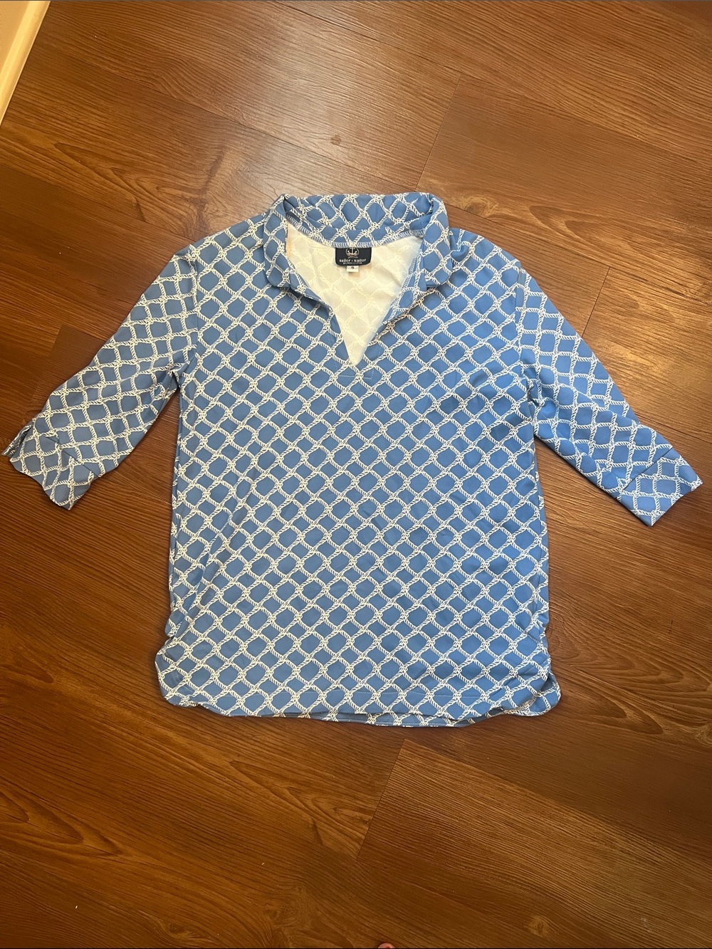 Light Blue Chain-Print V-Neck Shirt